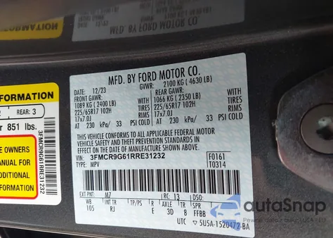 2024 Ford Bronco Sport Heritage z USA, uszkodzony, nr VIN 3FMCR9G61RRE31232